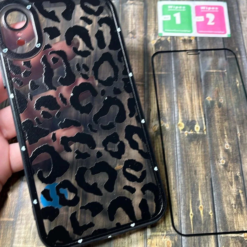 5for$10 Black Cheetah Print Transparent iPhone XR Phone Case With Screen